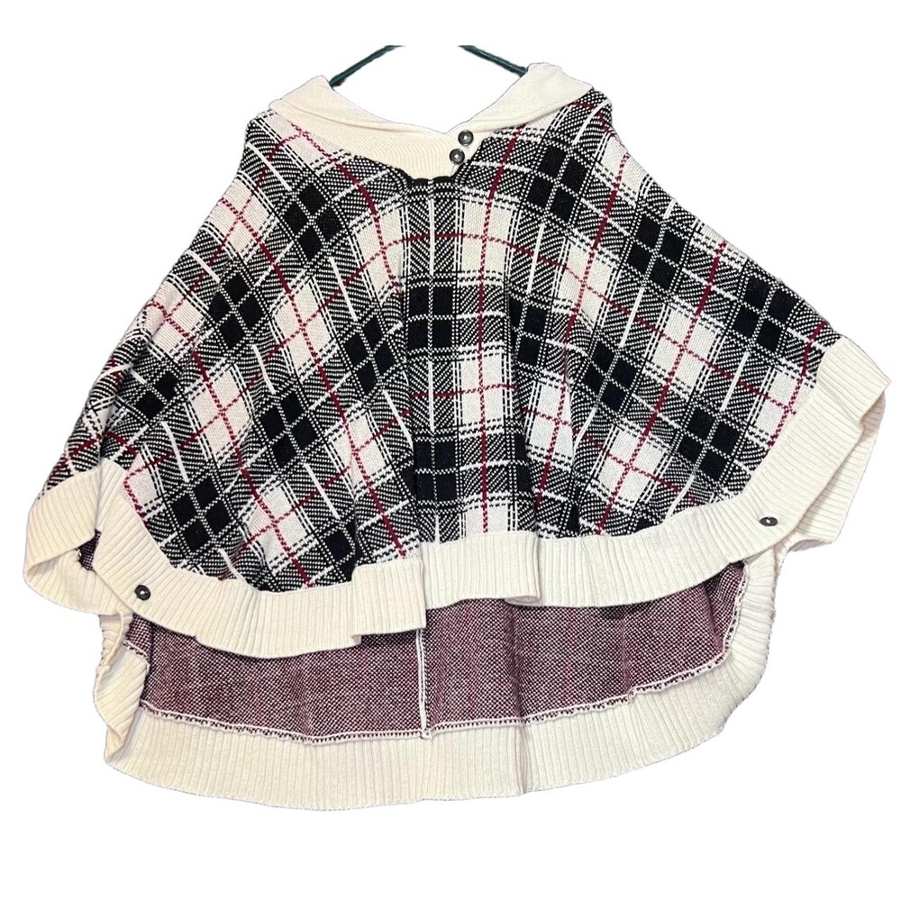 Talbots Womens Size Large Plaid Poncho Sweater Knit Lambswool Blend Cozy Winter - Picture 2 of 12